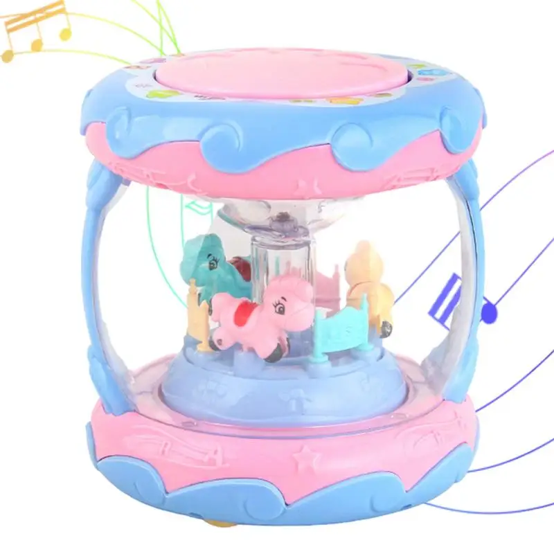 Kids Hand Drum Cute Merry-Go-Round Hand Clapping Drum 3D Colorful Lighting Interactive Kids Music Toy For Early Education Learn