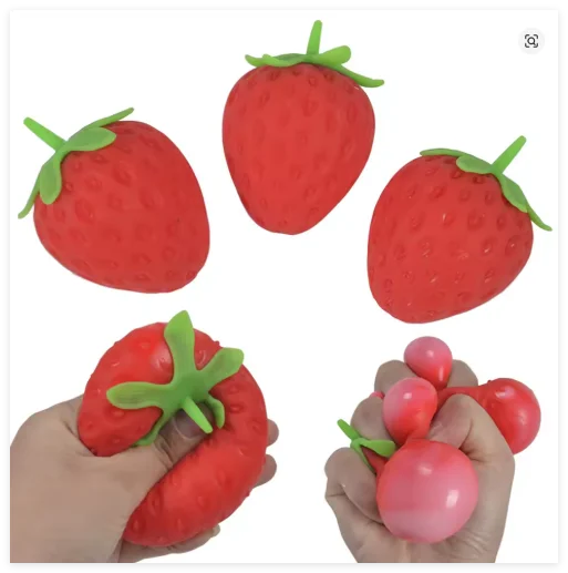 Weiches Erdbeer-Frucht-Squishy-Spielzeug – Langsam aufsteigendes Stressabbau-Spielzeug für Kinder & Erwachsene, Quetschbares Anti-Angst Sensorik-Fidget-Spielzeug