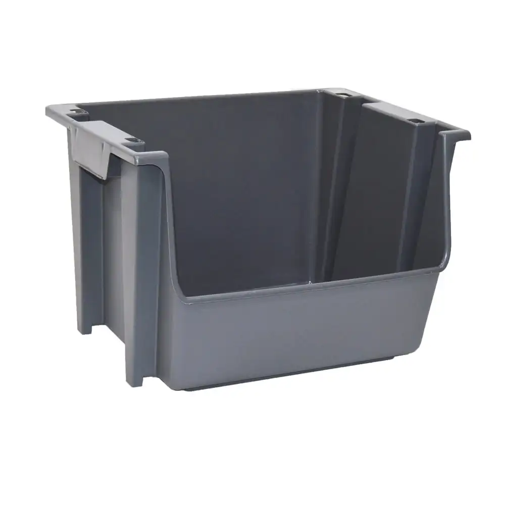 

Large Nesting Stack Storage Bin All Plastic Gray with Molded in Handles for Easy Portability Easy and Accessible