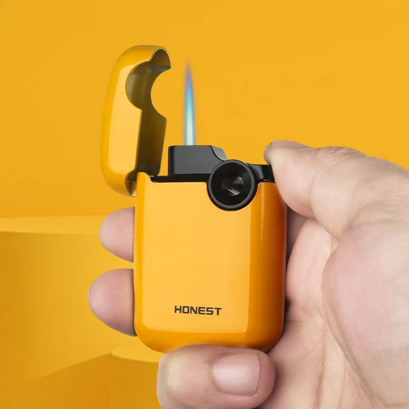 Honest Mini Jet Blue Flame Windproof Inflatable Cigarette Lighter Metal Ping Sound Butane Gas Lighter Smoking Accessories