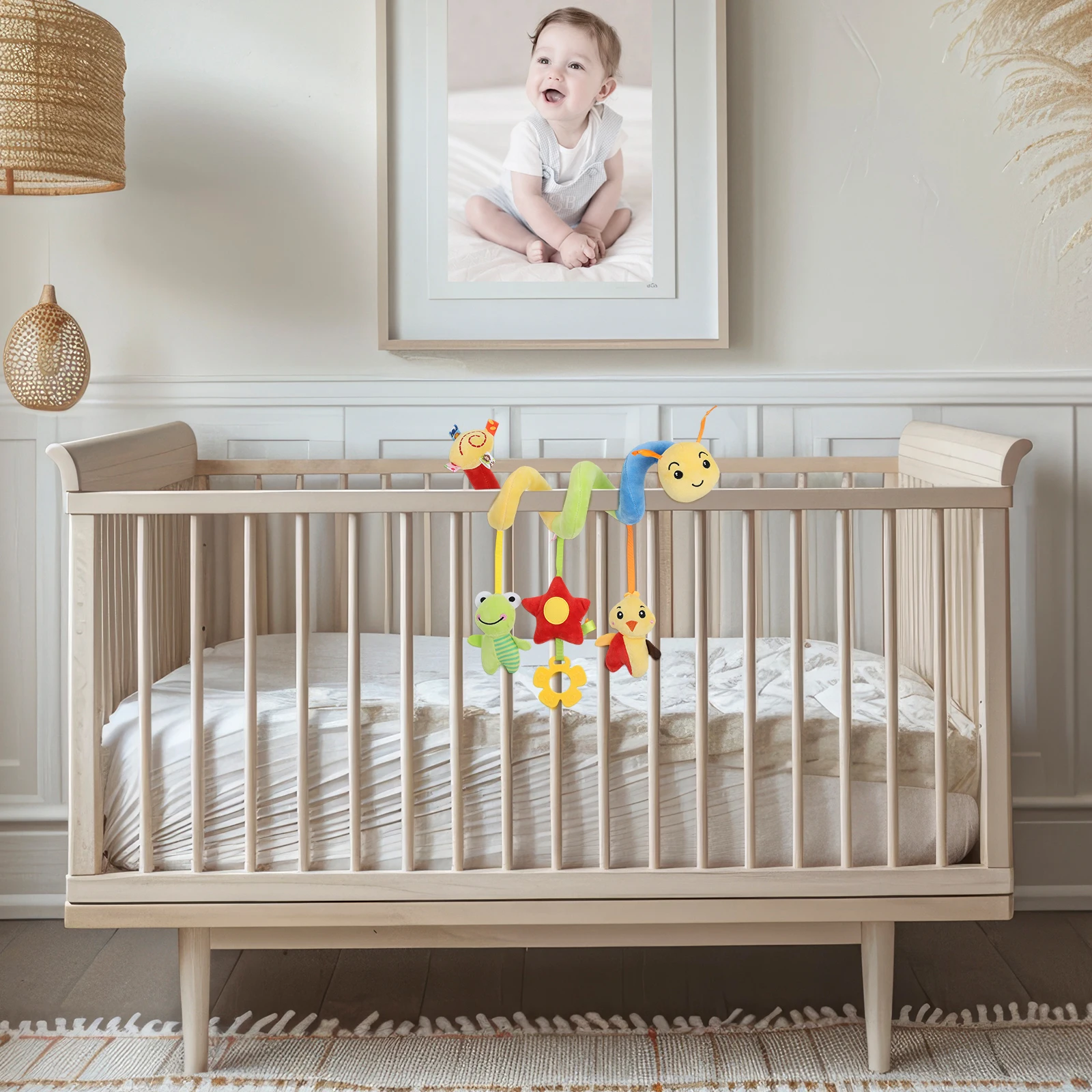 Stroller Hanging Spiral Activity Crib Squeaky Bed Plaything Baby Newborn Pram Hanging Soft Cotton Spiral Wrap Toy For