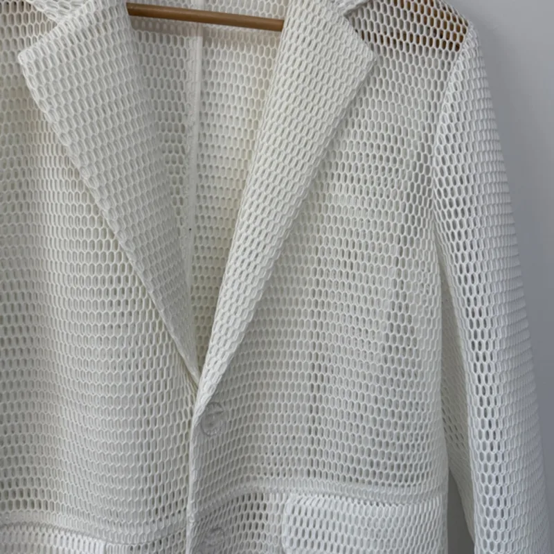 Wvgaspring verão novo homem maré tridimensional malha oco para fora transparente em camadas jaquetas nicho chique causal blazer ins w10006