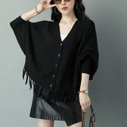 Bat Sweater Jacket Women's Autumn New Style Tassel on Top Knitted Cardigan on Top Cloak on Top Shawl on Top