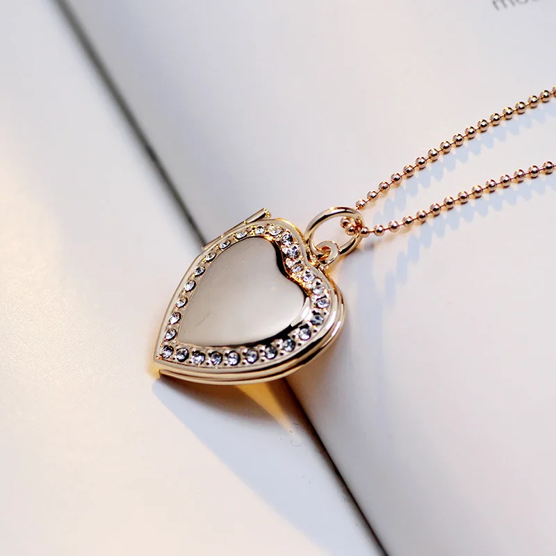 

DIY Memory Photo Frame Locket Rhinestone Crystal Heart Pendant Necklace For Womens Fashion Necklaces Jewelry