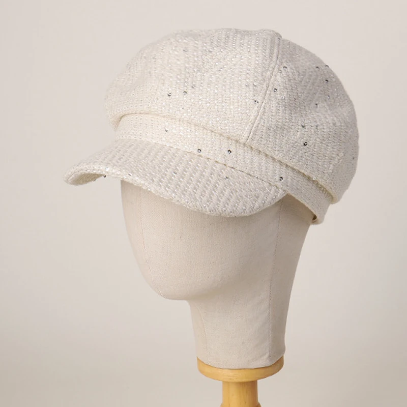 

Octagonal Hat Women Newsboy Cap Sequins Warm Accessory For Autumn Winter Sun Protection Outdoor Casual