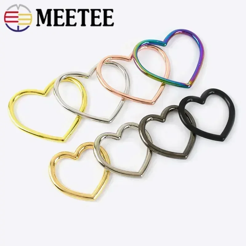 Meetee 10/30Pcs 29X22/40X28mm Heart Ring Hook Metal Buckle Peach Buckles Round O Rings Clasp Luggage Connect Hooks Accessories