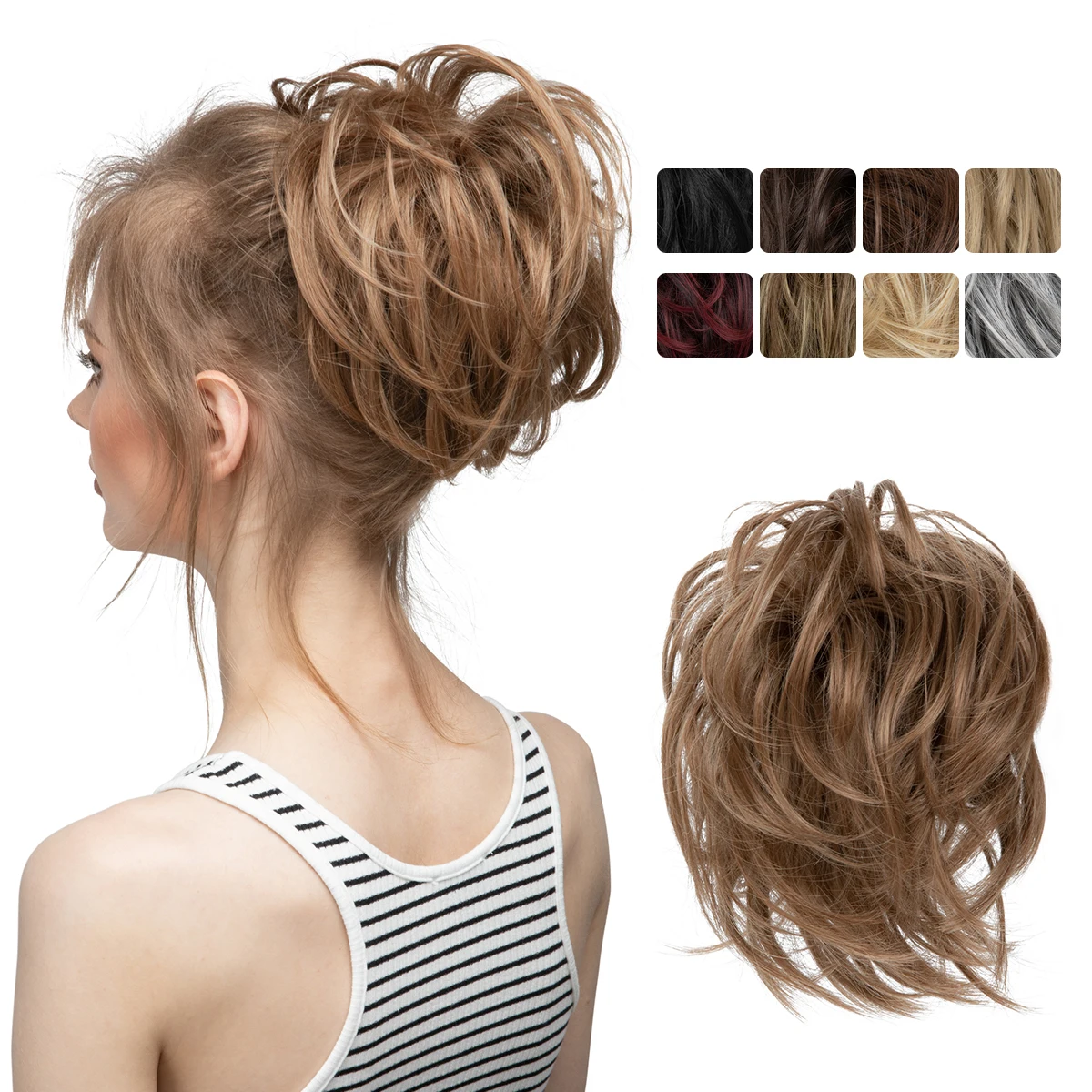 Syntetyczny elastyczny roztrzepany kok sztuczne włosy Chignon kręcone Scrunchie Updo Donut treski opaski pakiet ogon blond włosy dla kobiet