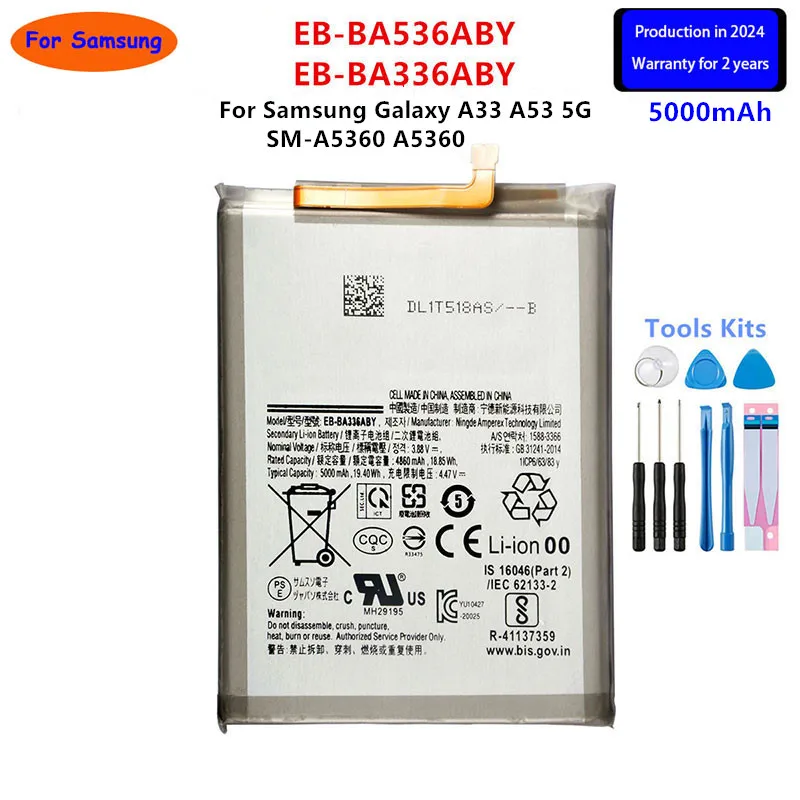 

2024 years Brand New EB-BA336ABY/EB-BA536ABY 5000mAh Battery For Samsung Galaxy A33 A53 5G SM-A5360 A5360 +Tools