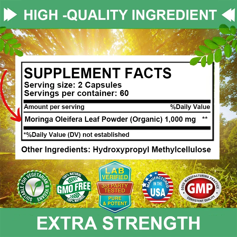 Moringa Capsule Anti-aging Energy Metabolism and Immune Support Weight Loss Cardiovascular Joint & Skin Health Support