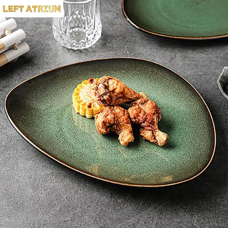 Japanese-style Ceramic Special-shaped Triangular Dinner Plate Pasta Plate Household Steak Fruit Dish Hotel Restaurant Tableware