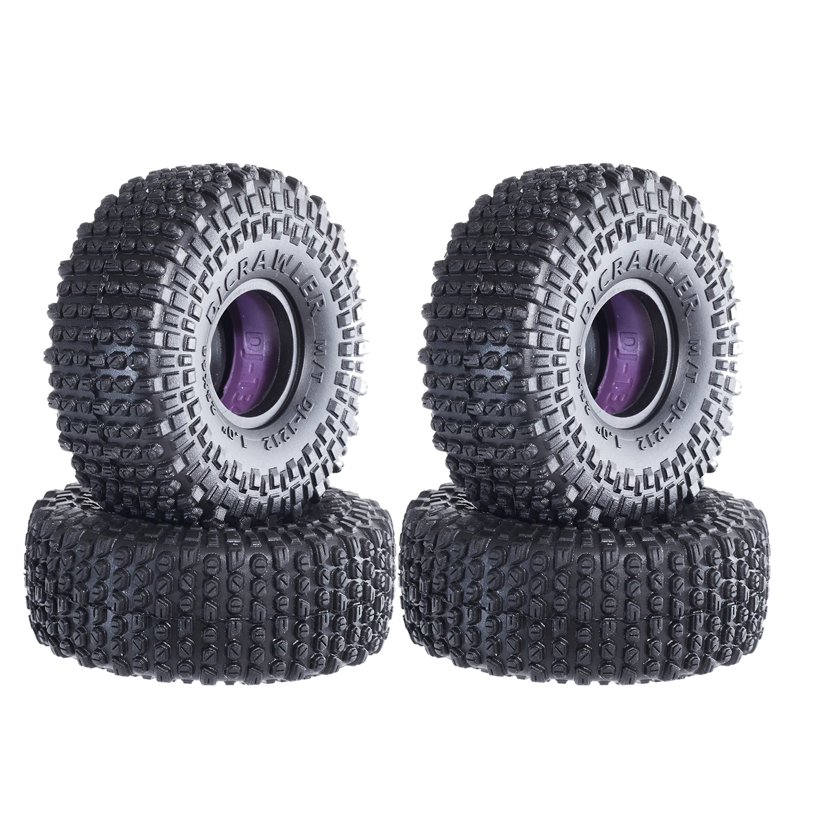 

DJ 68 * 25mm Super Soft Pin Tires and Purple Silicone Rubber Inserts Set for Trx4m SCX24 1/18 1/24 1.0" Tires RC Crawler FCX24