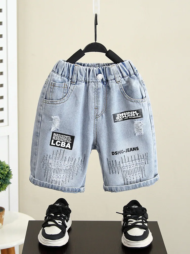 

Boys Summer Jean Shorts Fashion Trendy Five Pants Kids Denim Shorts Elastic Waist Casual Children's Short Pants 2-11 Years