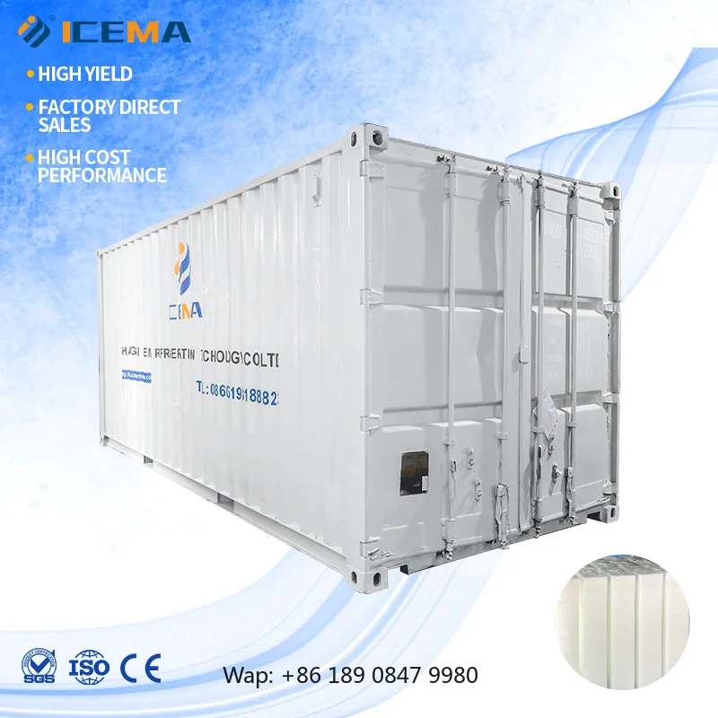 【Hot】40HQ Fully Automated Industrial Ice Block Maker Direct Cooling System for Saltwater Pool Refrigeration Core Compressor PLC