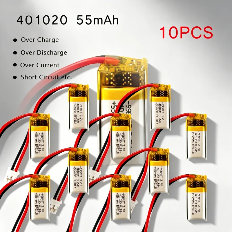 10 Stück 401020 Lipo-Akku 55mAh Polymer-Lithium-Batterie für Selfie-Stick Smart-Armband Bluetooth-Headset Klimaanlage