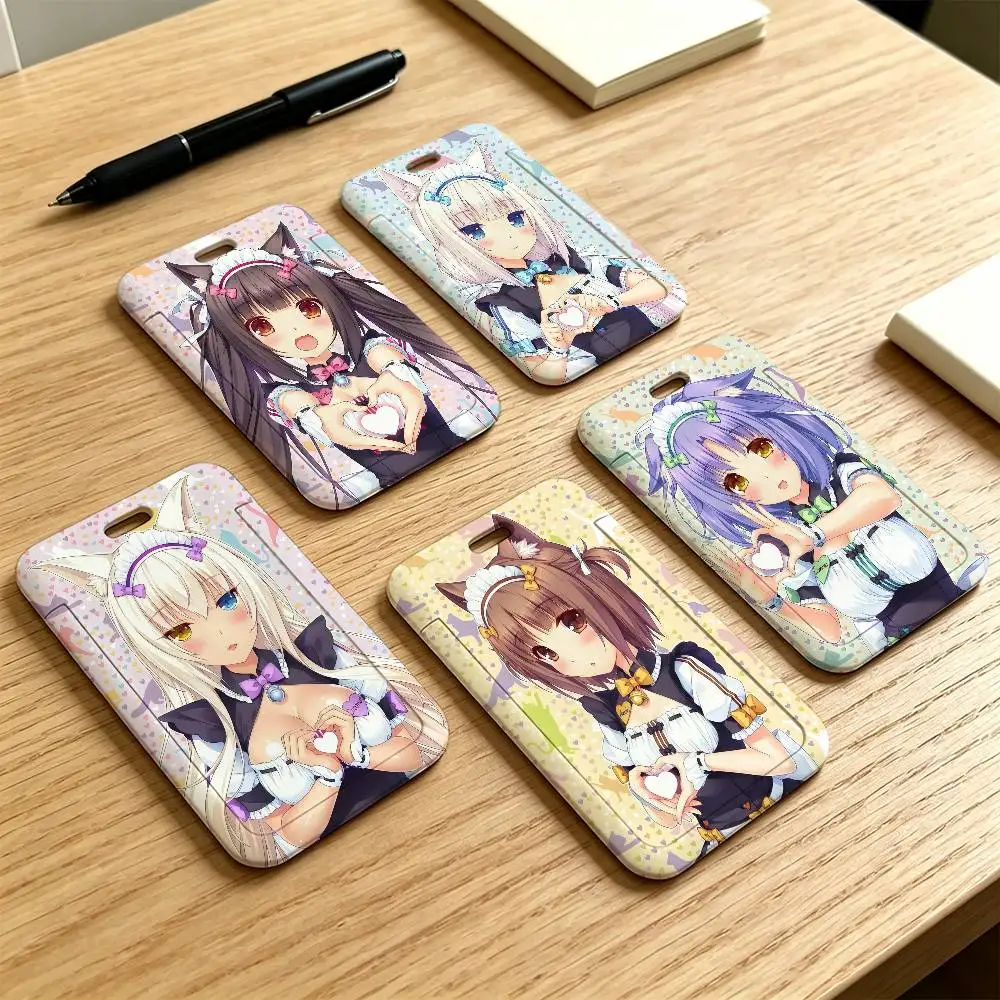 NekoPara Vanilla Chocola Cinnamon Azuki Lanyard Pull Back Clip Holder and Card Holder Rotating Back ID Card Family Gift