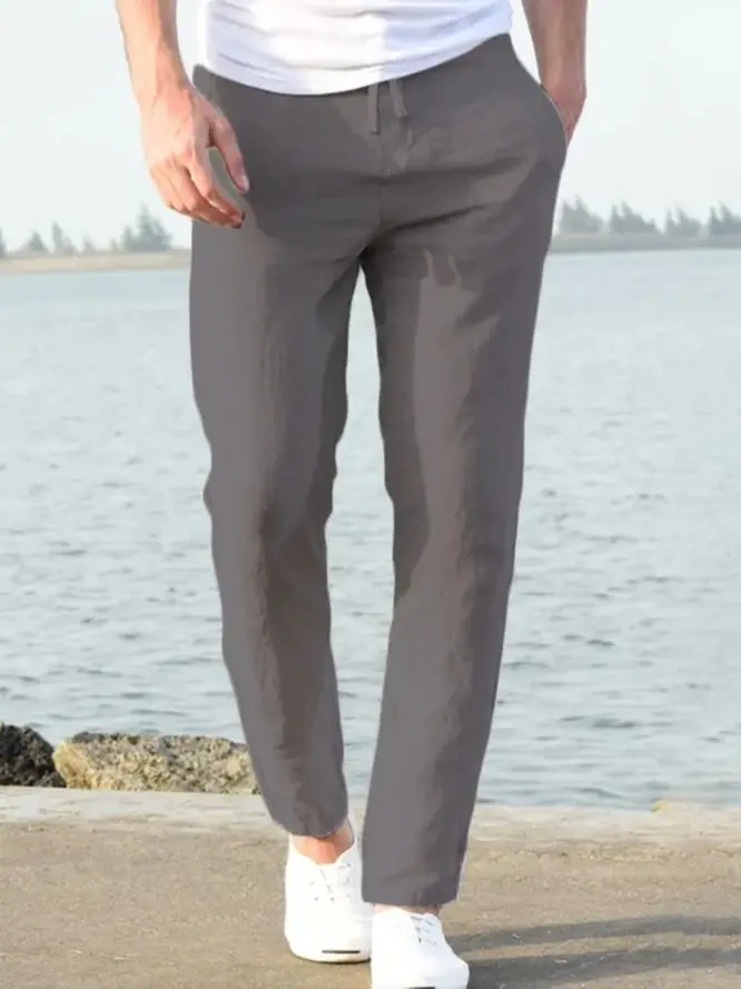 Männer Baumwolle Leinen Hosen Männlichen Herbst Neue Atmungsaktive Einfarbig Leinen Hosen Fitness Streetwear S-5XL – Detail 2