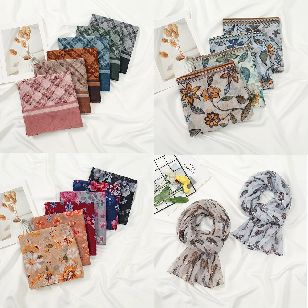 

Fashion Printed Viscose Hijab Scarf Woman Muslim Hijab Lady Soft Shawls Summer Breathable Headwraps Islamic Turban Headscarf