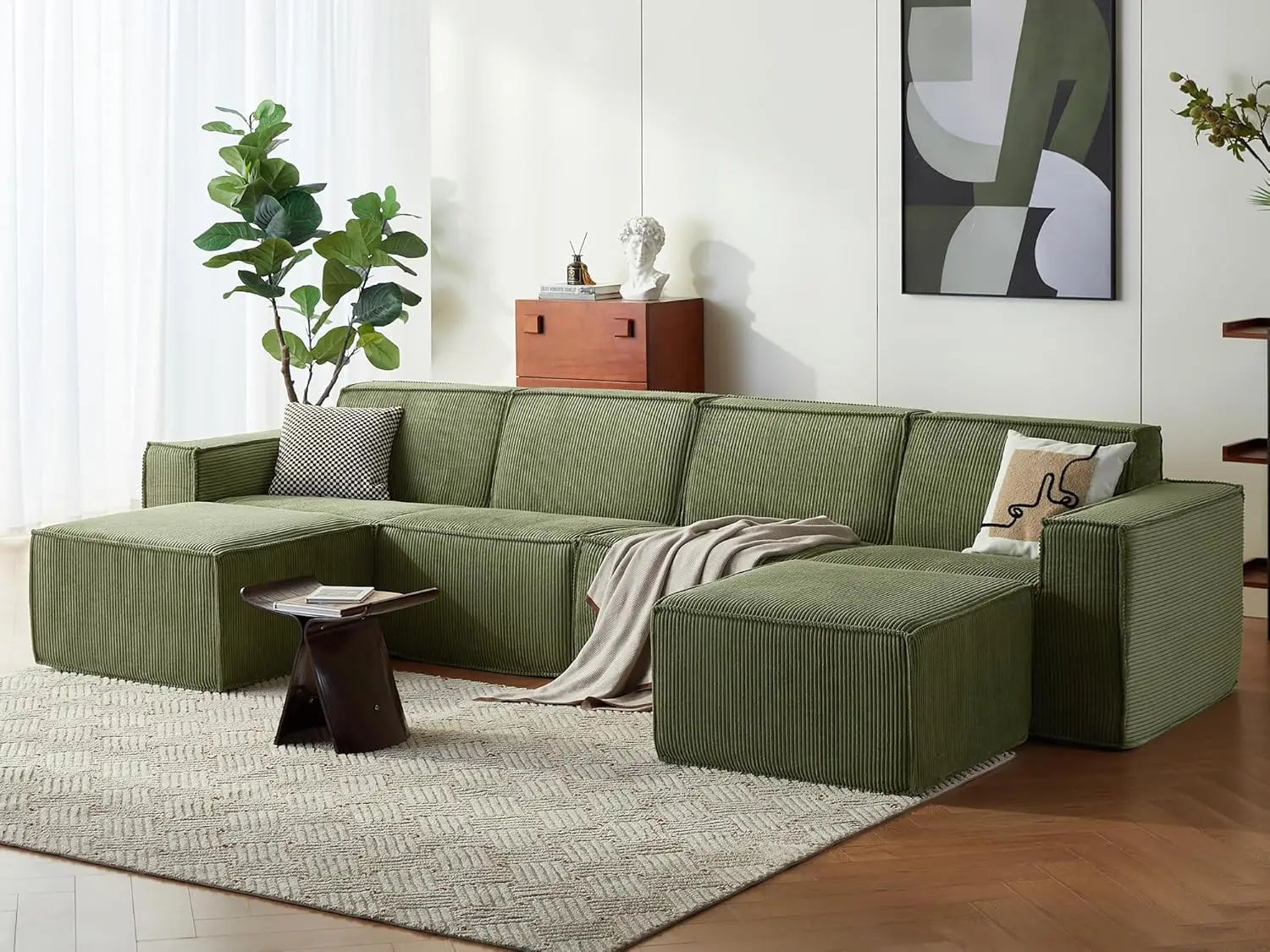 

Oversized Deep Modular Sectional Sofa, Cloud Couch U Shaped 4-Seat Sofa with 2 Ottomans, Corduroy Sectional Couches