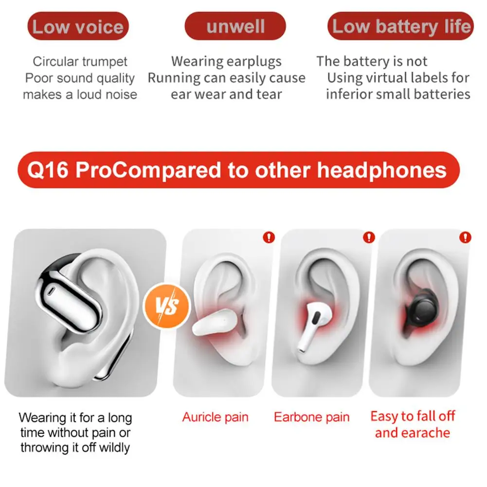 Wireless Bluetooth Headset Ear-hook Earphone LCD Touch Screen Headphone Dual Mode Switching ANC Noise Reduction Sports Earphone