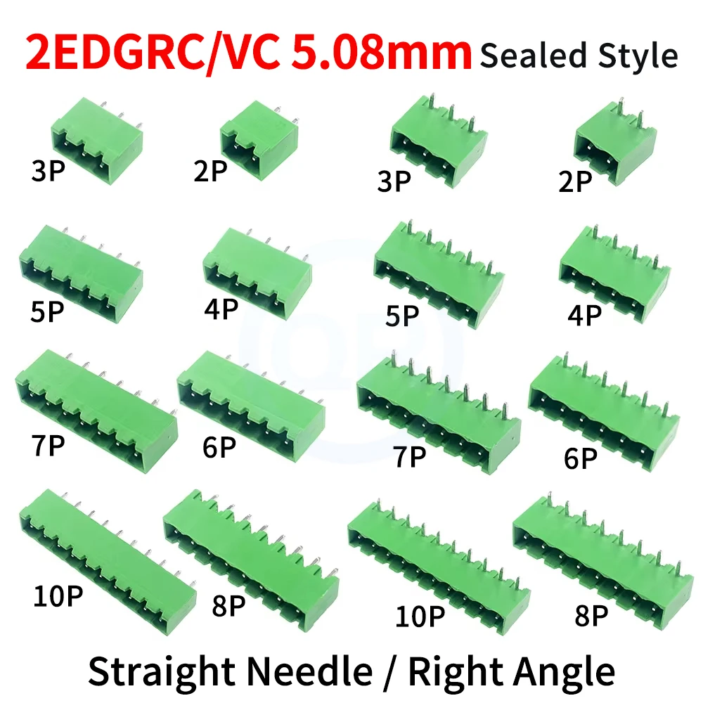 (10/100Pcs) 2EDGRC 2EDGVC 5.08mm Sealed Bent Straight needle Right Angle Female socket Terminal Block Plug-in PCB Holder 15EDG