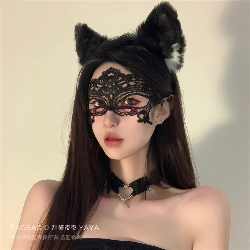 2pcs Lolita Lace Eye Mask Hollow-out Masquerade Cosplay Prom Christmas Nightclub White Black Fancy Dress Adjustable Sexy Gift view 6