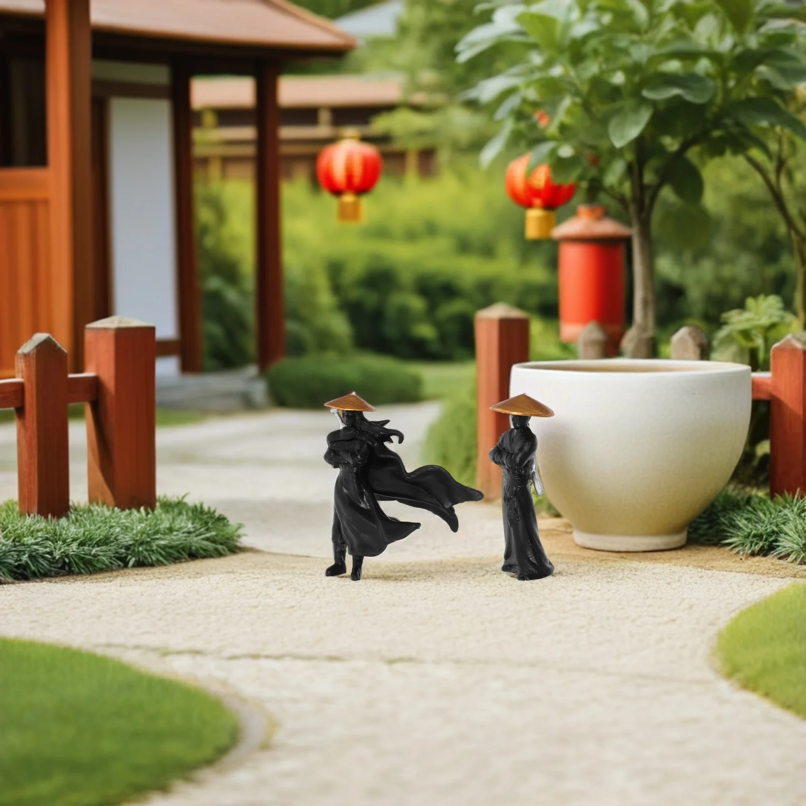 

2Pcs Ancient Chinese Warrior Miniature Figures Micro Landscape Decorations for Bonsai Terrariums Desktop Miniature Garden