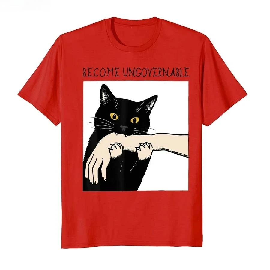 Diventa unovernabile gatto che mordono la mano divertente Meme T-shirt stampata per le donne Estate manica corta girocollo Top Abbigliamento