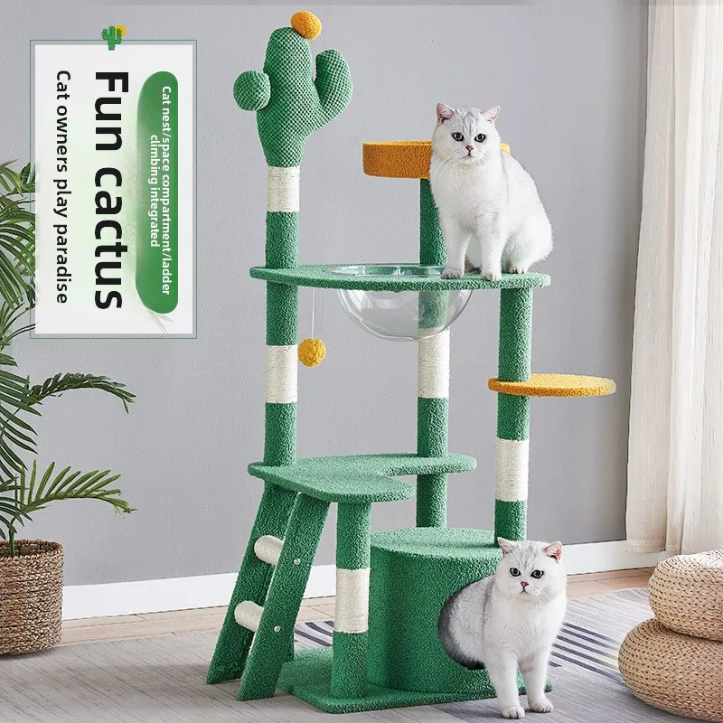 

Cactus Cat Climbing Frame with Hemp Rope Integrated Cat Tree Small Space Saving Jumping Platform