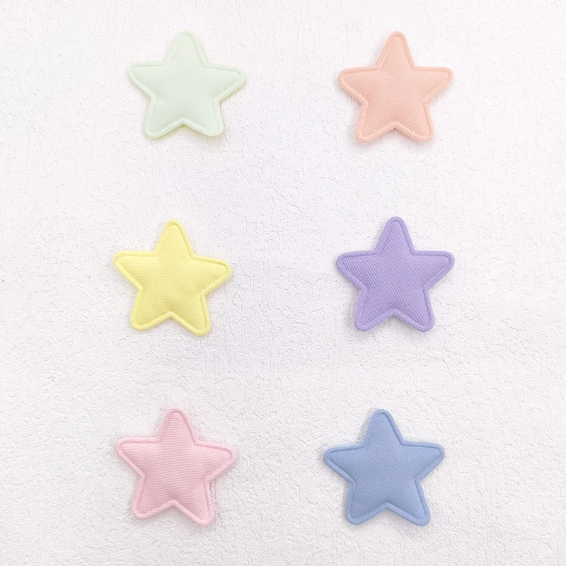 60Pcs/Lot 3.5CM Fabric Star Padded Appliques For DIY Handmade Children Headwear Garment Accessories Patches