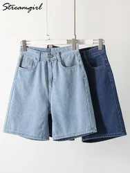 High Waist Long Denim Shorts For Women Summer 2024 Straight Short Jeans Streetwear Slim Women Jeans Denim Pants Jean Shorts