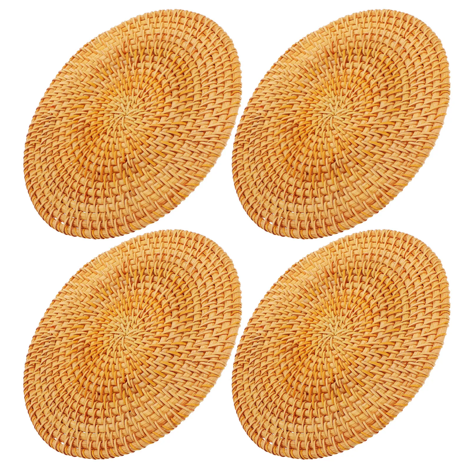 4Pcs Woven Rattan Placemats Heat Resistant Pot Coasters Hot Pan Holders Braided Table Decor Boho Rustic Dining Room Coasters