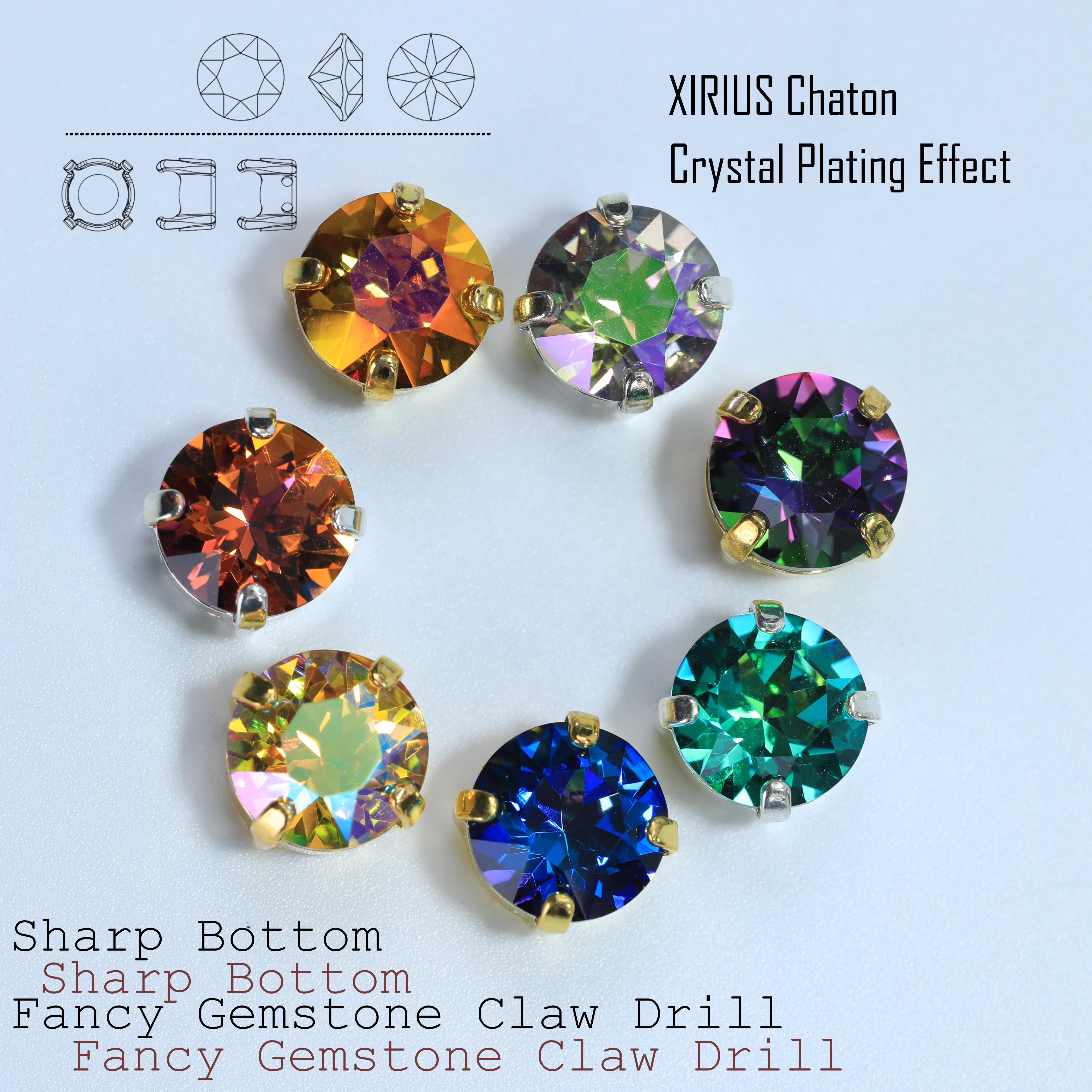 

XIRIUS Chaton Sharp-Bottom Fancy Claw-Set Rhinestones Crystal Plating Effect High-Shine DIY Accessorie for Wedding Dresses Shoes