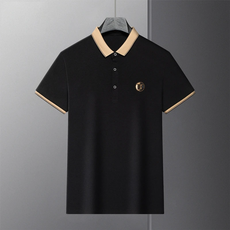 High end fashion embroidered short sleeved brand men\'s ice silk cool 2024 summer new breathable top business casual polo shirt