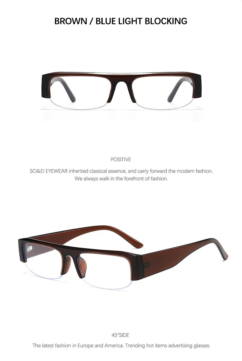 SO&EI Metallscharnier Kleine Rechteckige Sonnenbrille Photochrome Gläser UV400 Modische Halbrahmen Blaulichtfilter Brillengestelle – Detail 13