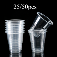 25/50pcs New Disposable Transparent Plastic Cup Outdoor Picnic Birthday Kitchen Party Tableware 160/170/200ml Cups Supplies Bar