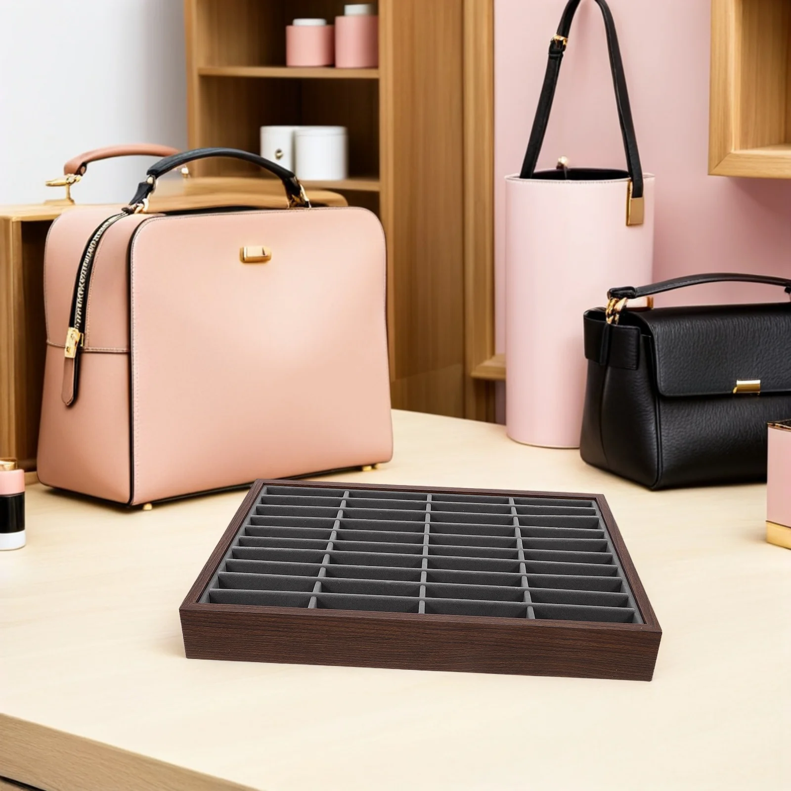 

40-слотовый деревянный поднос для браслетов, органайзер для ювелирных изделий с подкладкой для браслетов, колец, ожерелий, портативный ящик для хранения, чехол