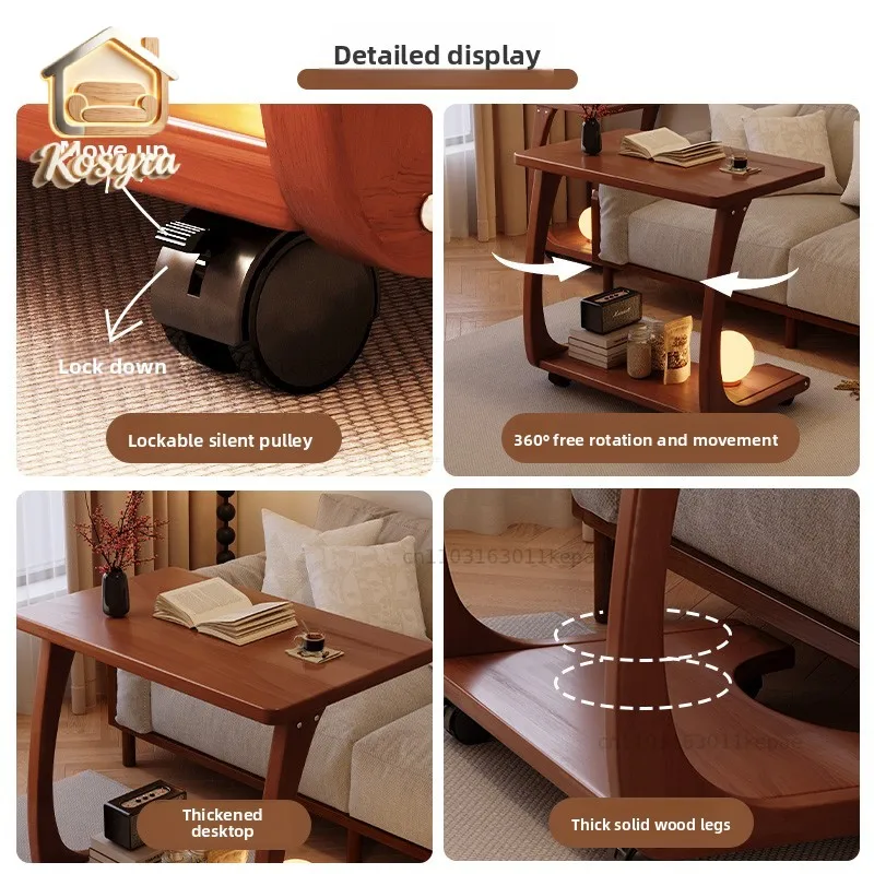 All solid wood small table, bedside table, removable sofa side table, bedroom home simple learning writing desk