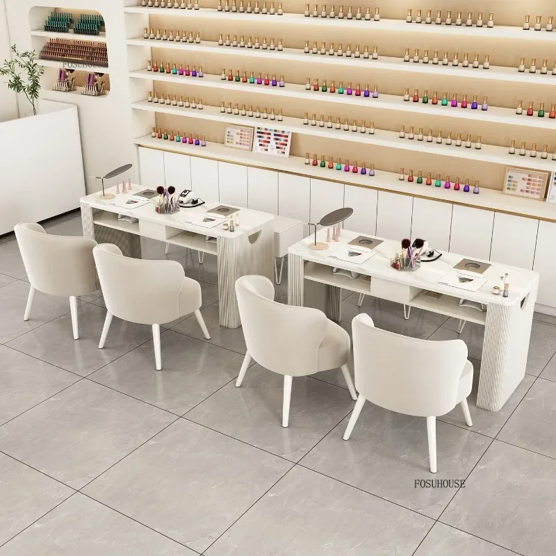 Cream white Manicure Salon Nail Tables Nail Table Chair Sets with Built-in Vacuum Cleaner Nail Tables for Salon Furniture