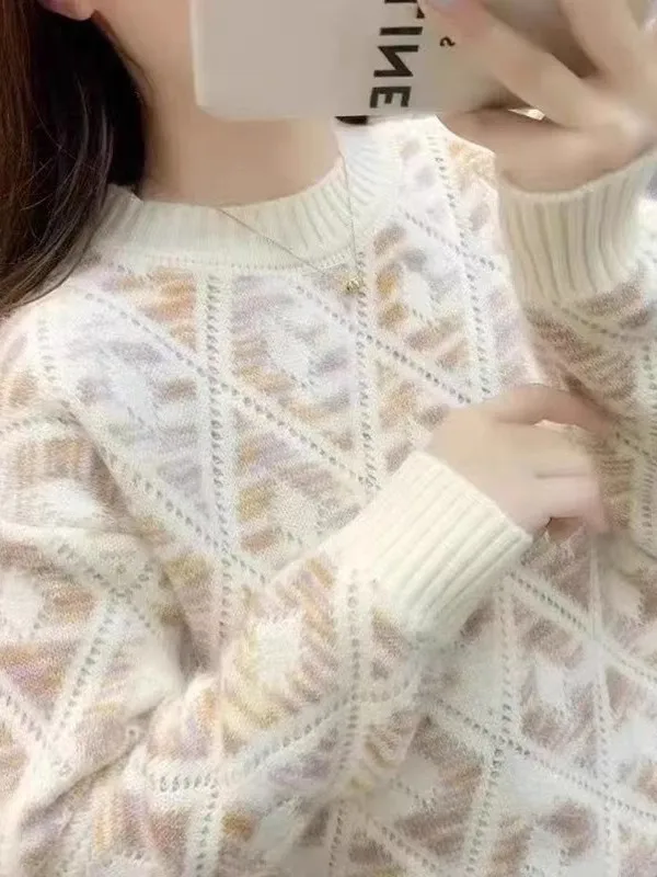 

Свободный вязаный женский свитер, модная внутренняя одежда, верхняя одежда, осень-зима, высокий круглый, Ne Long Sve, корейский сле