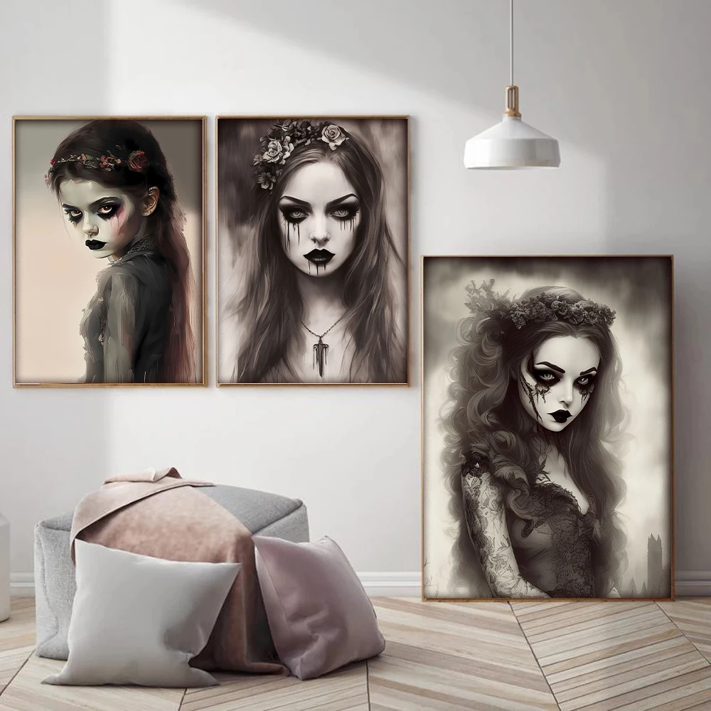 Beautiful and Cool Vampire Girl Halloween Terror Gift Poster Canvas Painting and Print Wall Art Picture for Bedroom Home Decor