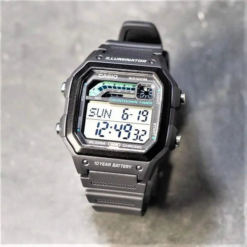 ساعة كاسيو أصلية للرجال مقاومة للماء في الهواء الطلق ساعة كوارتز كهربائية متعددة الوظائف رياضية للطلاب شاشة رقمية للرجال