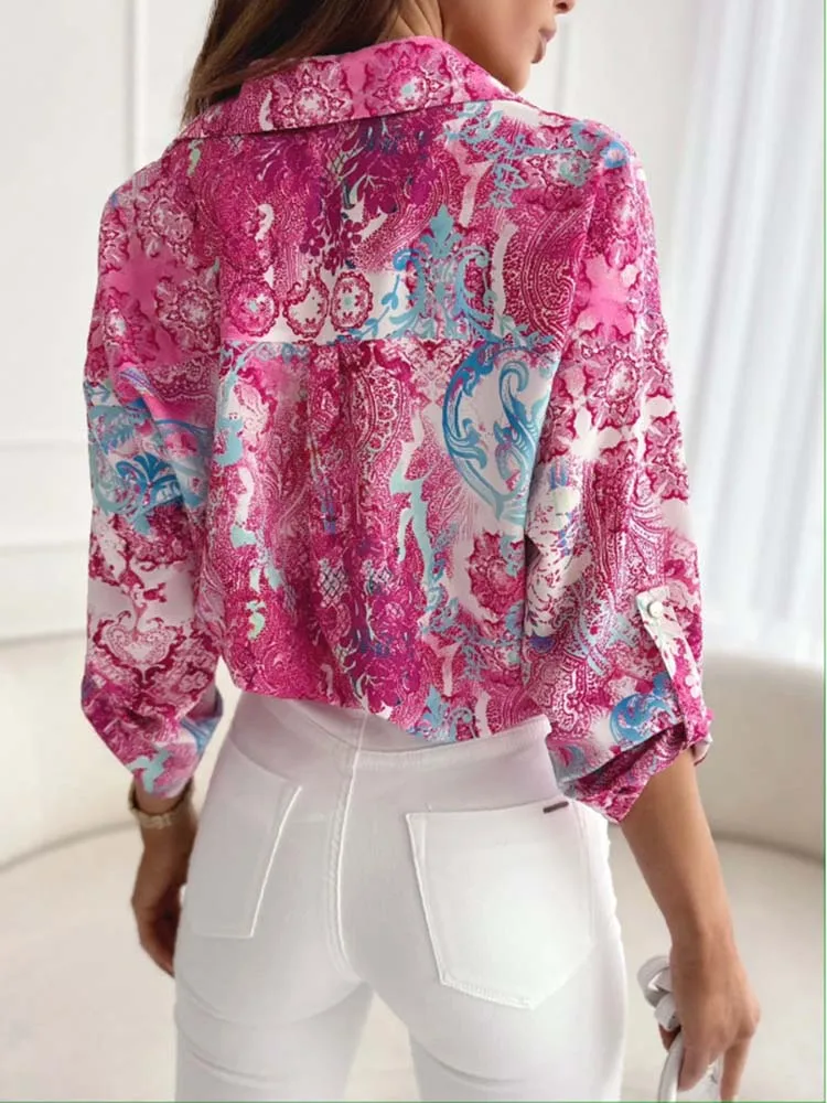 Blouses Women Casual Long Sleeve Print Shirts Office Elegant Button Shirts And Blouse Spring Summer SlimTop Femme