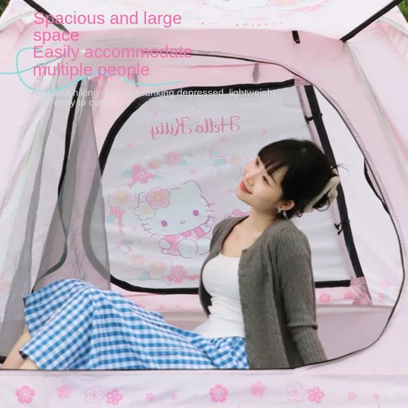 Sanrio kawaii Hello Kitty anime outdoor folding camping rainproof thickening cute camping equipment full set automatic tent gift