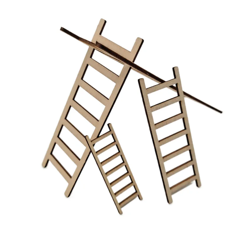 10 sztuk Mini drewniana drabina wróżka drabina ogrodowa meble miniaturowa drabina domek dla lalek ozdoba DIY akcesoria rzemieślnicze