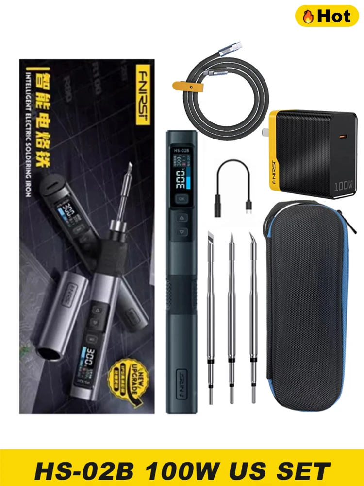 FNIRSI HS-02 Soldering Iron Smart Sleep IPS Color Display Screen 100-450℃ Soldering Rework Station PD100W Portable Repair Tool image 3