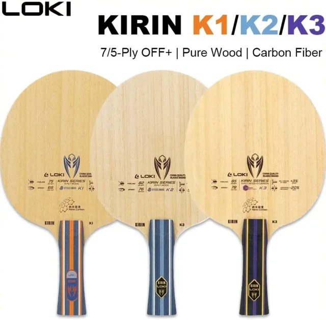 LOKI KIRIN K1/K2/K3 Rakietka do tenisa stołowego, uchwyt FL, 7/5-warstwowa, OFF+ Rakietka do ping ponga, czyste drewno, włókno węglowe Gnf, dla początkujących