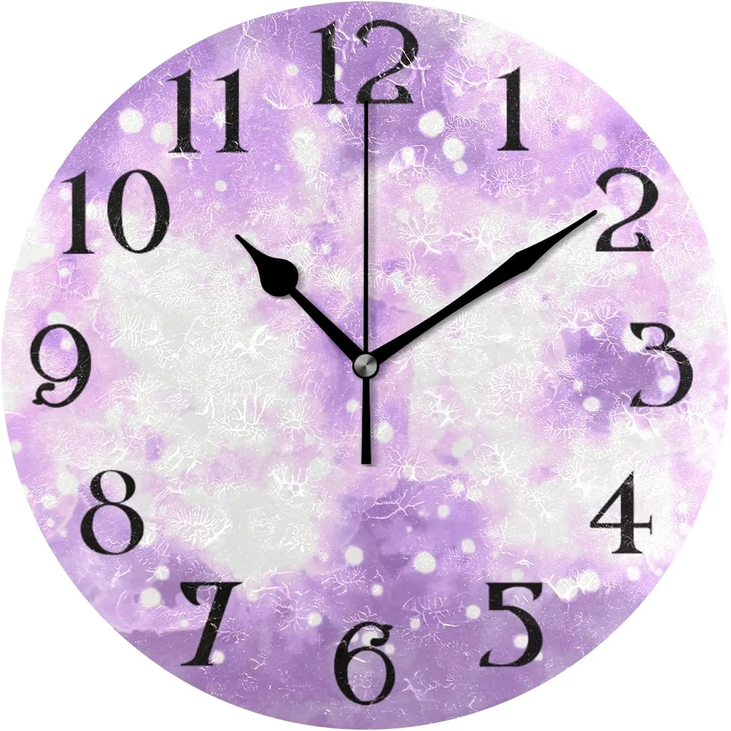 Purple Splash Tie Dye Gradient Wall Clock 9.5 Inch Non-Ticking Silent Clocks Round Bathroom Clock Battery Operated Quartz Analog