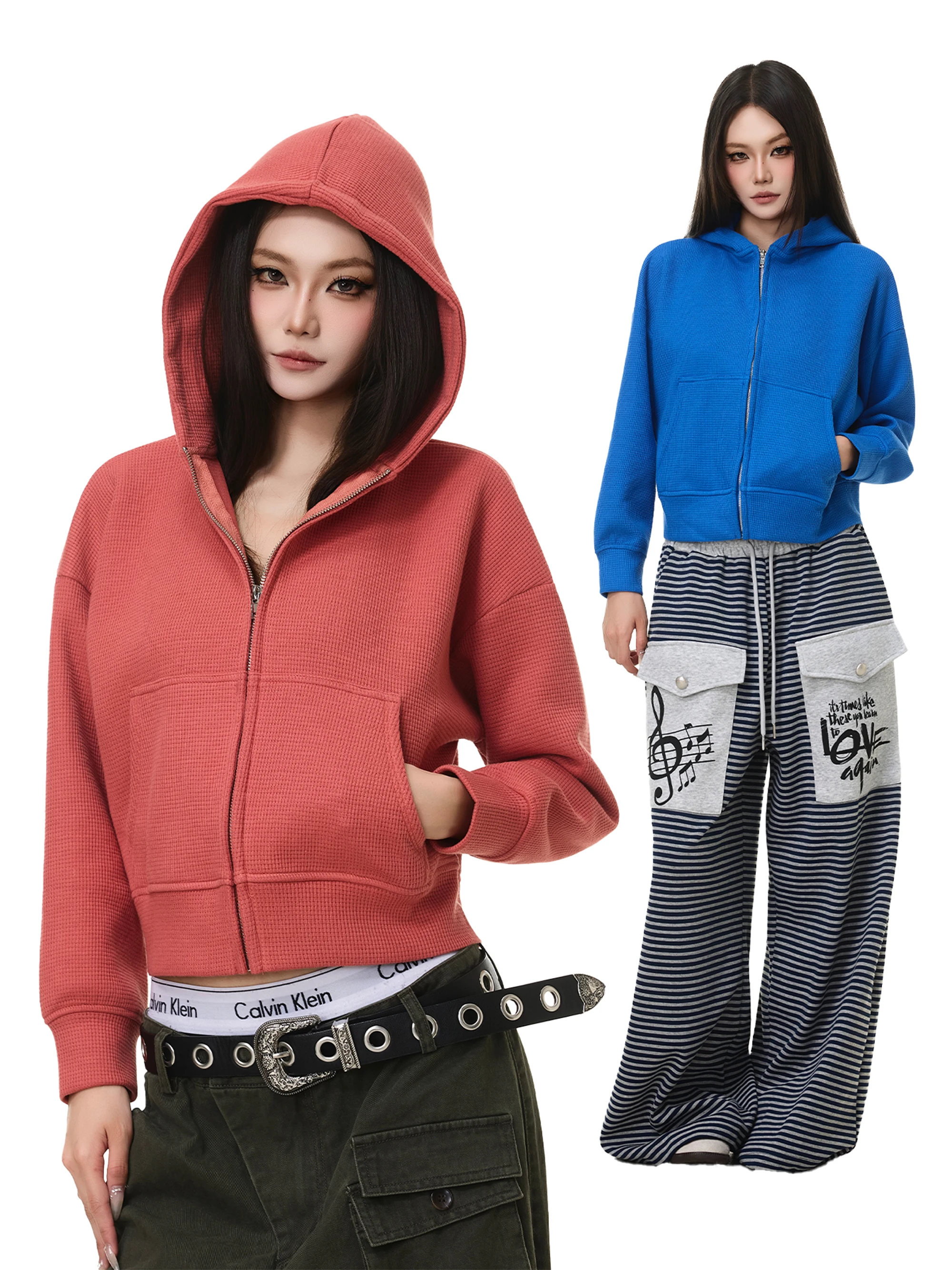 Retro American Style Hooded Cardigan Sweater Short Length Autumn Winter Casual Lazy Slimming Versatile Multi-Color Outerwear