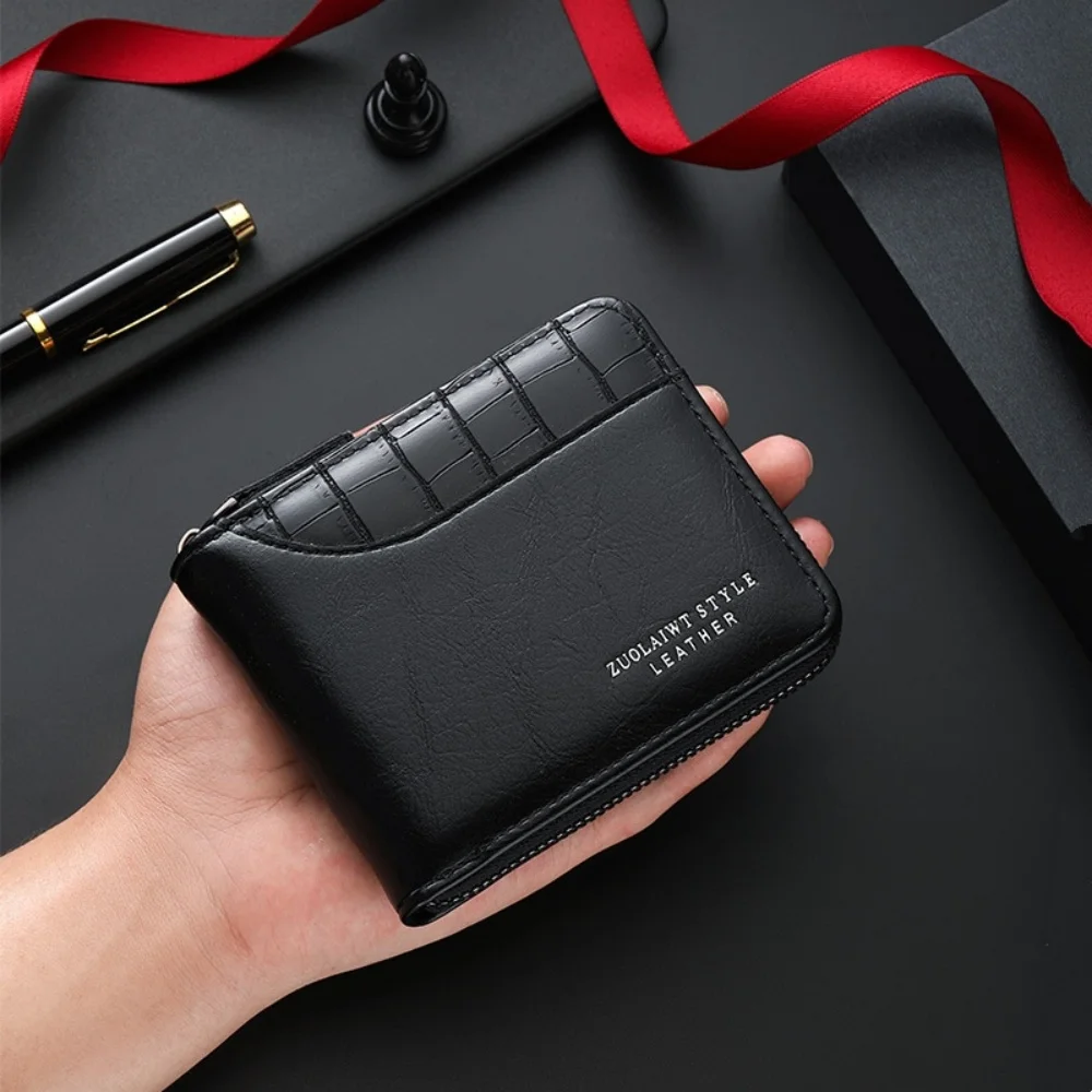 Leather Zipper Wallet Retro Credit Card Holder Vintage Men'S Wallet Multi Card Slot Money Clip Bag For Birthdays Daily Use Gift