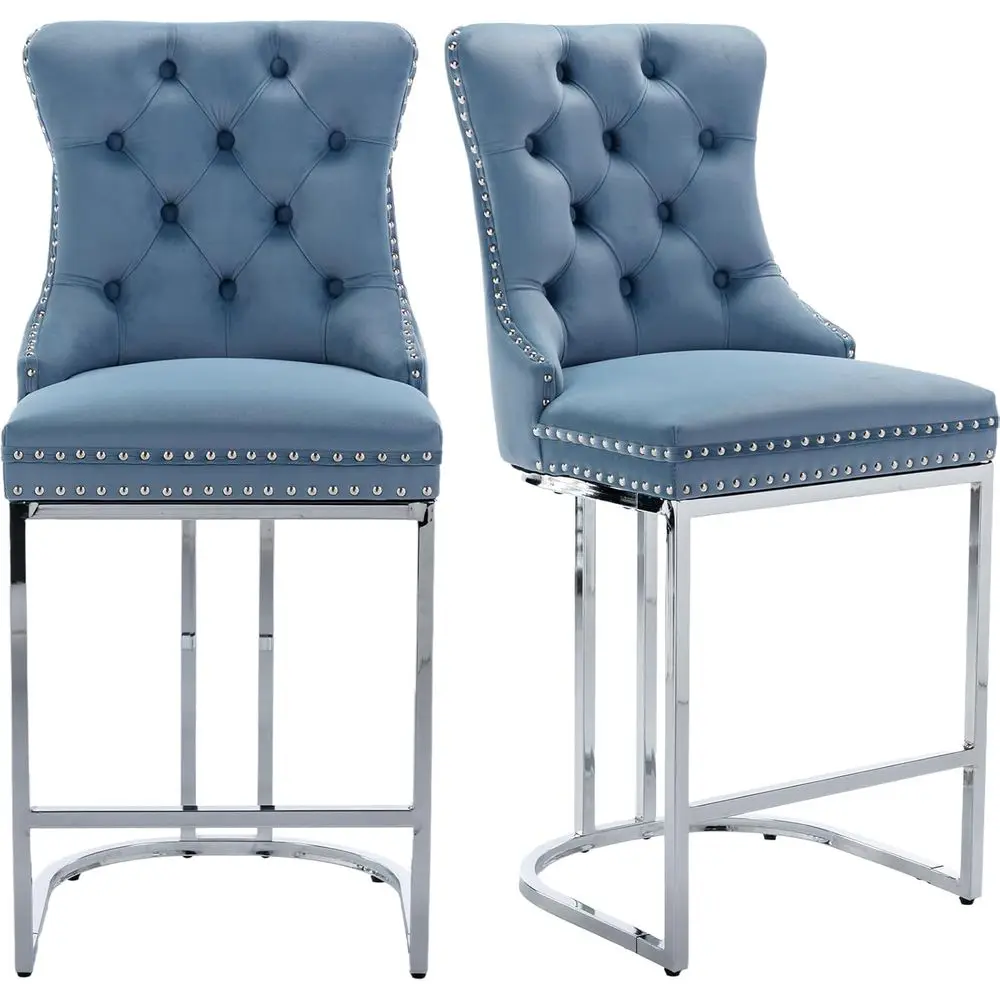 

Counter Height Bar Stools Set of 2, Velvet Counter Stools for Kitchen Island, Tufted High Chair with Backs, Fabric Upholstered M